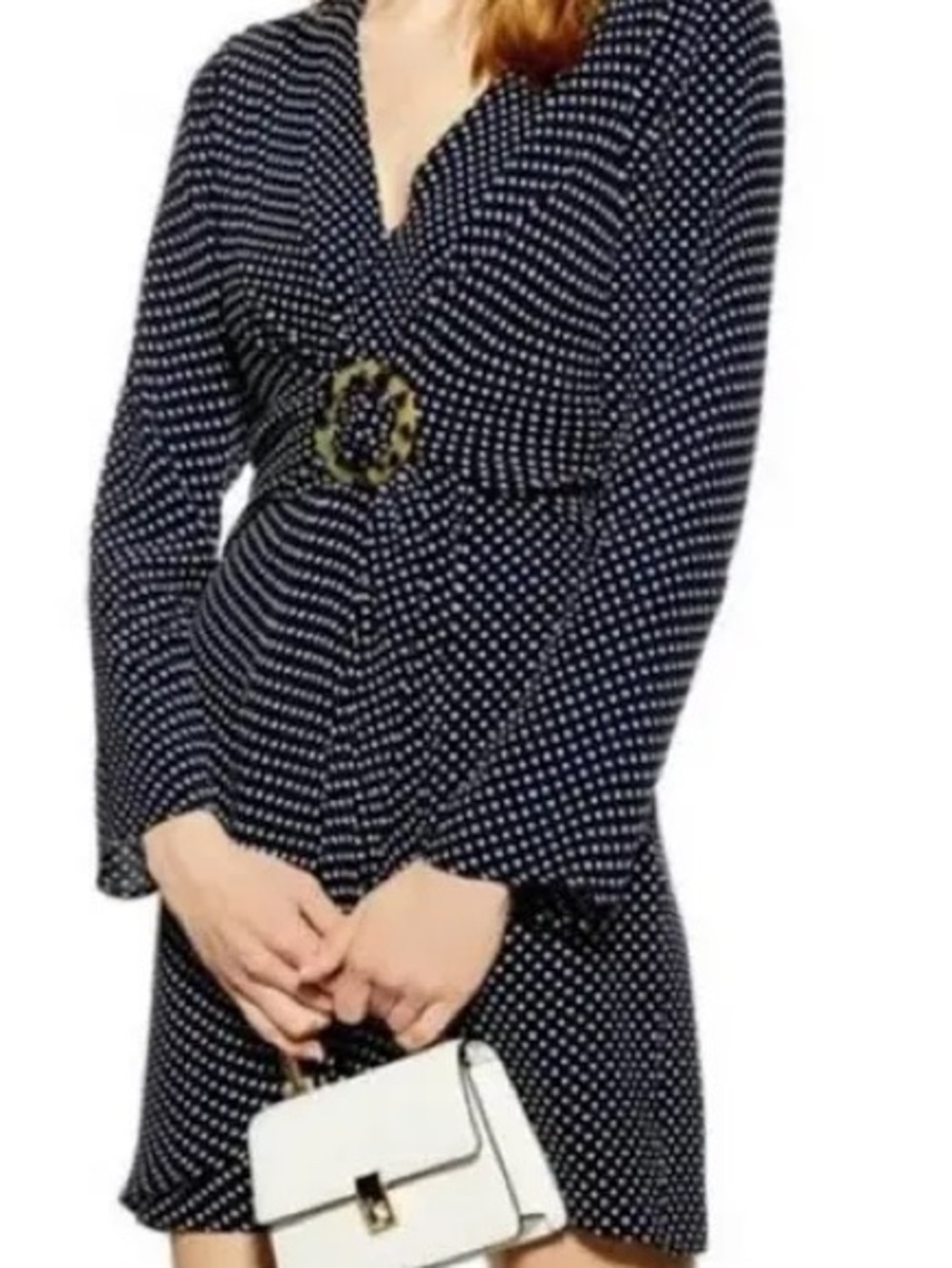 NWT Topshop Polka Dot Buckle Mini Dress Navy White Long Sleeve Size US 4